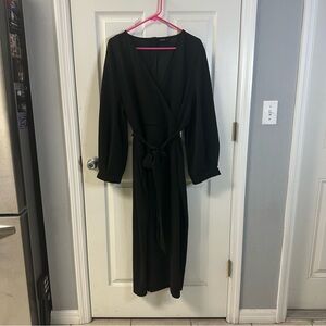 SHEIN Black Long Sleeve Wrap Dress